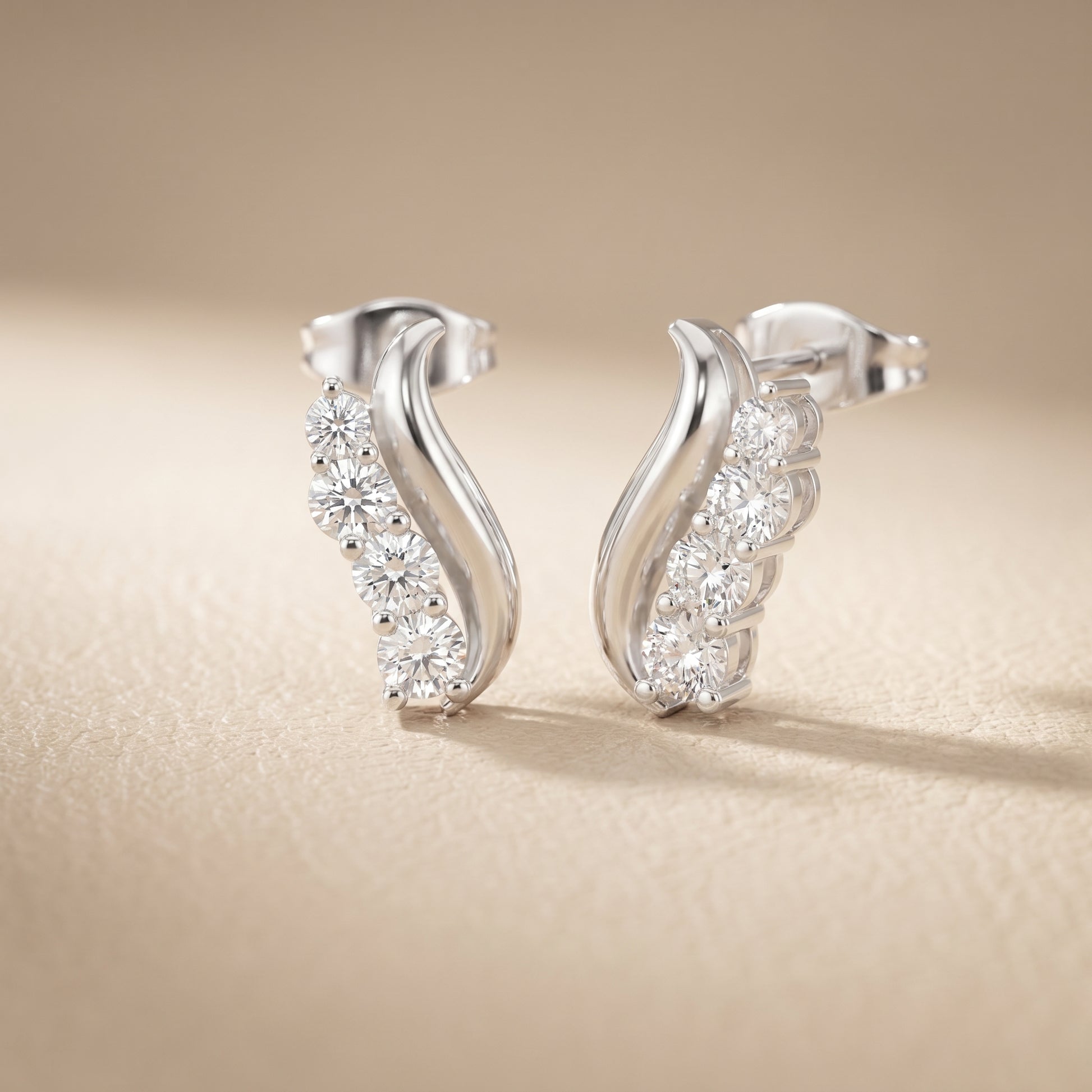 Round Cut Lab Grown Diamond Climber Earrings in White Gold