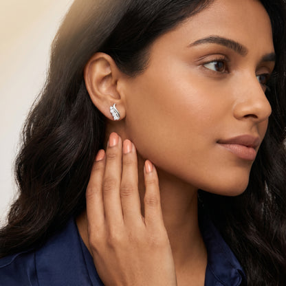 Round Cut Lab Grown Diamond Climber Earrings in Silver