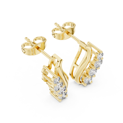 Round Cut Lab Grown Diamond Climber Earrings in Yellow Gold