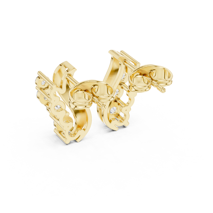 Round Cut Lab Grown Diamond Climber Earrings in Yellow Gold