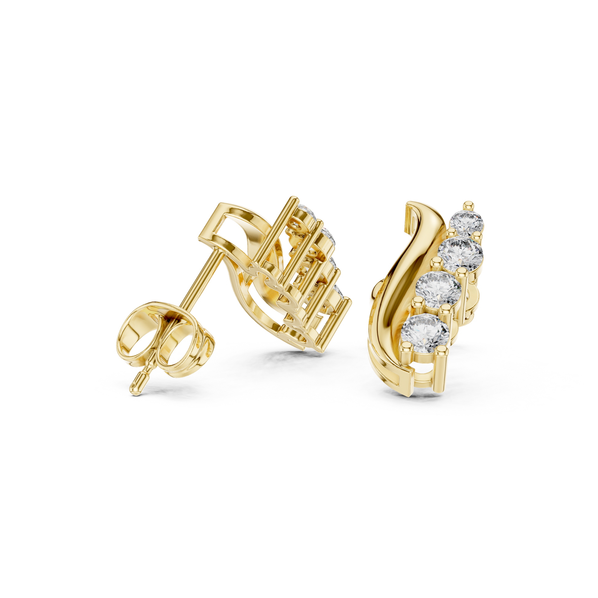 Round Cut Lab Grown Diamond Climber Earrings in Yellow Gold
