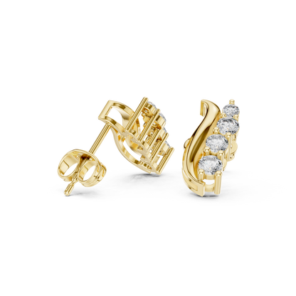 Round Cut Lab Grown Diamond Climber Earrings in Yellow Gold