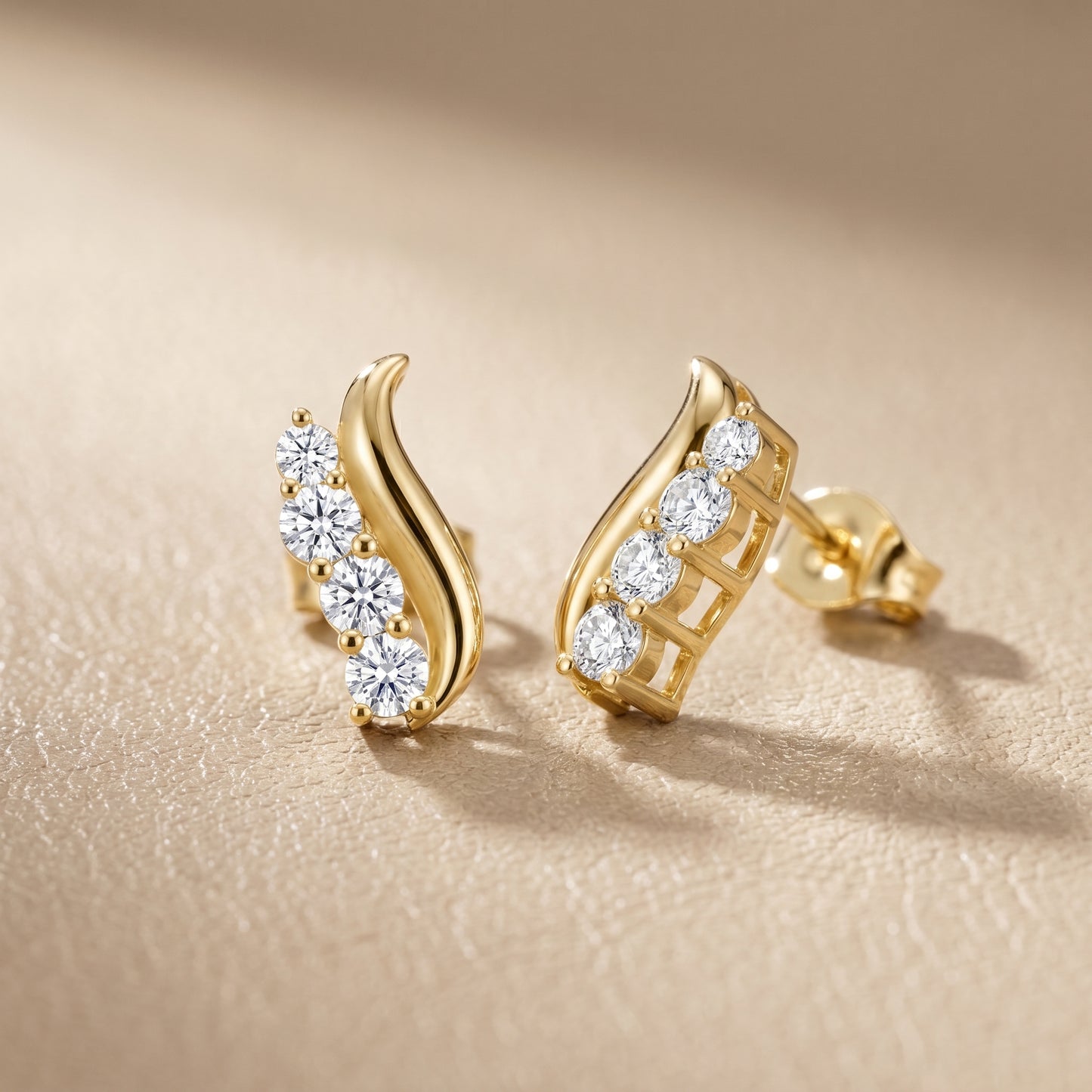Round Cut Lab Grown Diamond Climber Earrings in Yellow Gold