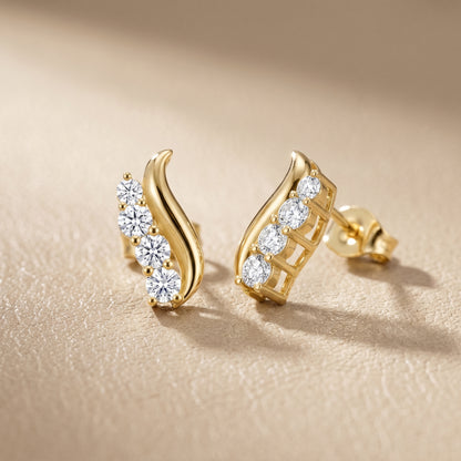 Round Cut Lab Grown Diamond Climber Earrings in Yellow Gold