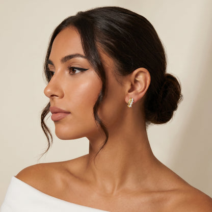 Round Cut Lab Grown Diamond Climber Earrings in Yellow Gold