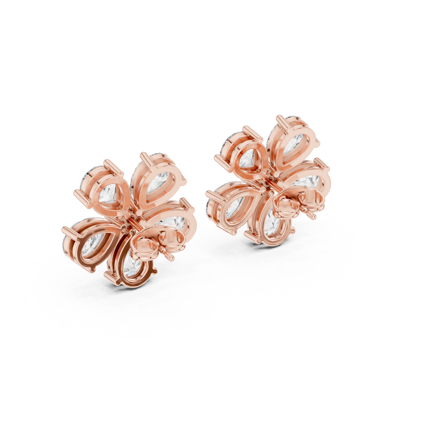 Pear Round Cut Lab Grown Diamond Stud Earrings in Rose Gold