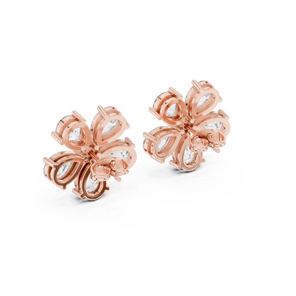 Pear Round Cut Lab Grown Diamond Stud Earrings in Rose Gold