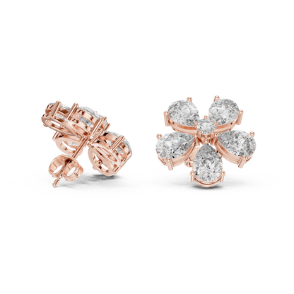 Pear Round Cut Lab Grown Diamond Stud Earrings in Rose Gold