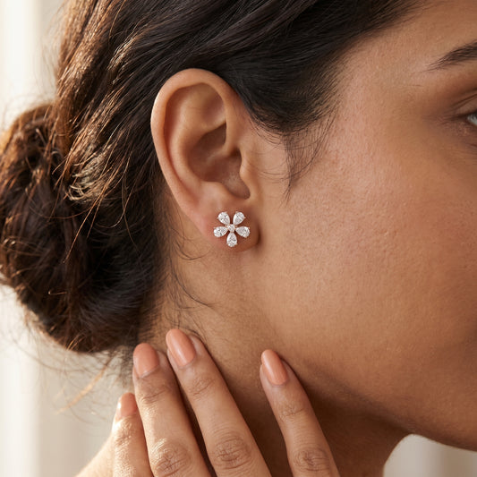 Pear Round Cut Lab Grown Diamond Stud Earrings in Rose Gold
