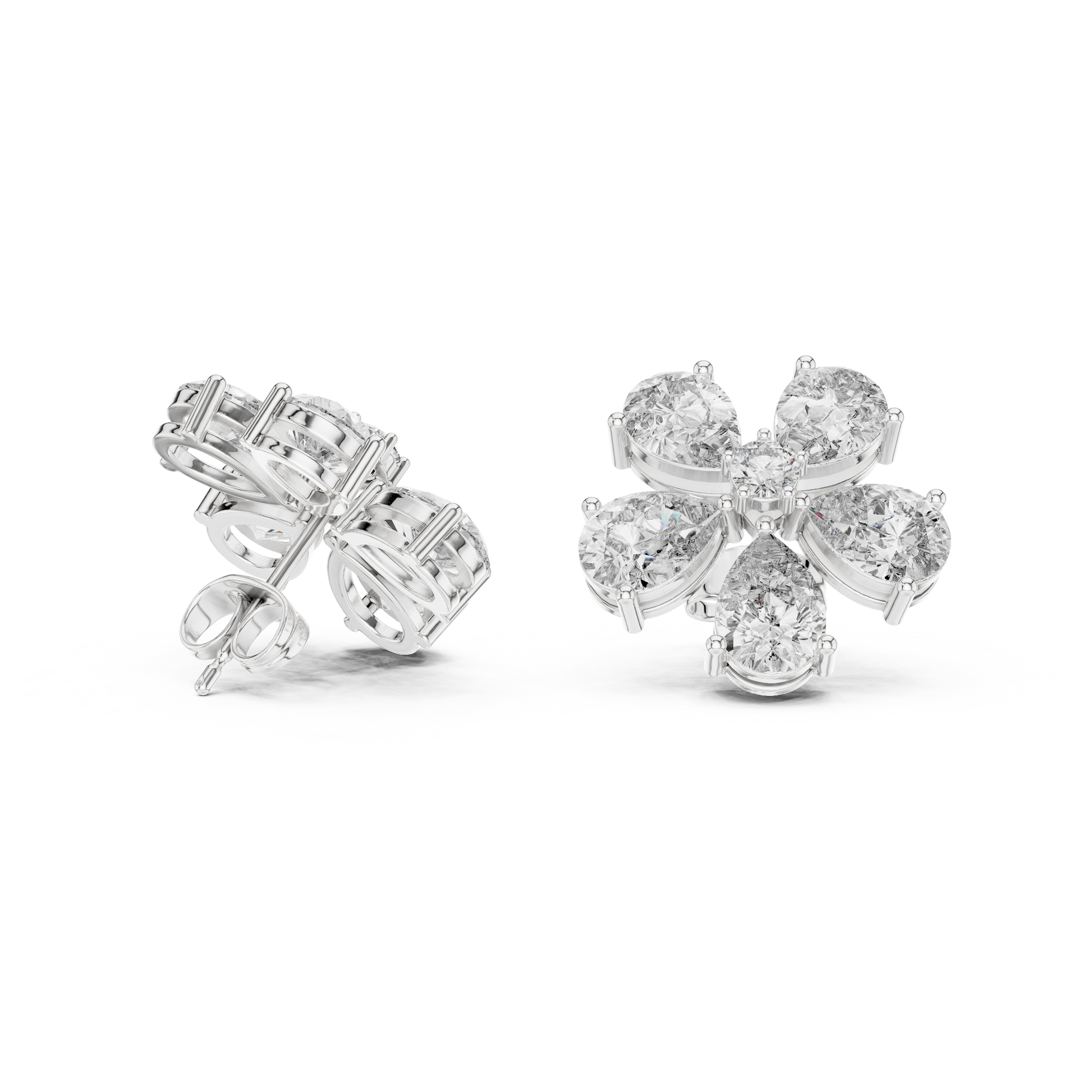 Pear Round Cut Lab Grown Diamond Stud Earrings in White Gold