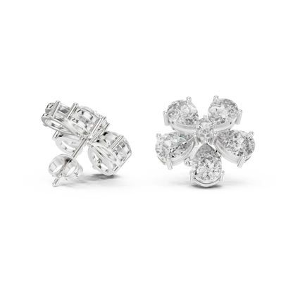 Pear Round Cut Lab Grown Diamond Stud Earrings in Silver