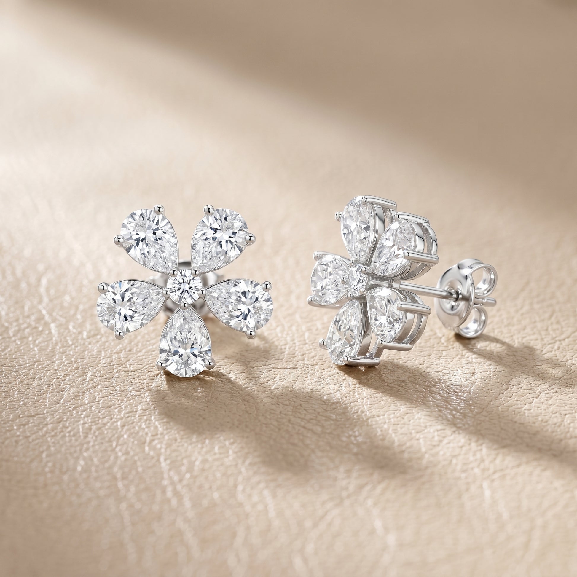 Pear Round Cut Lab Grown Diamond Stud Earrings in White Gold