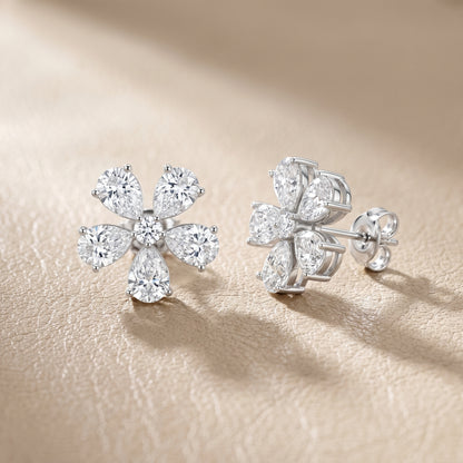 Pear Round Cut Lab Grown Diamond Stud Earrings in White Gold