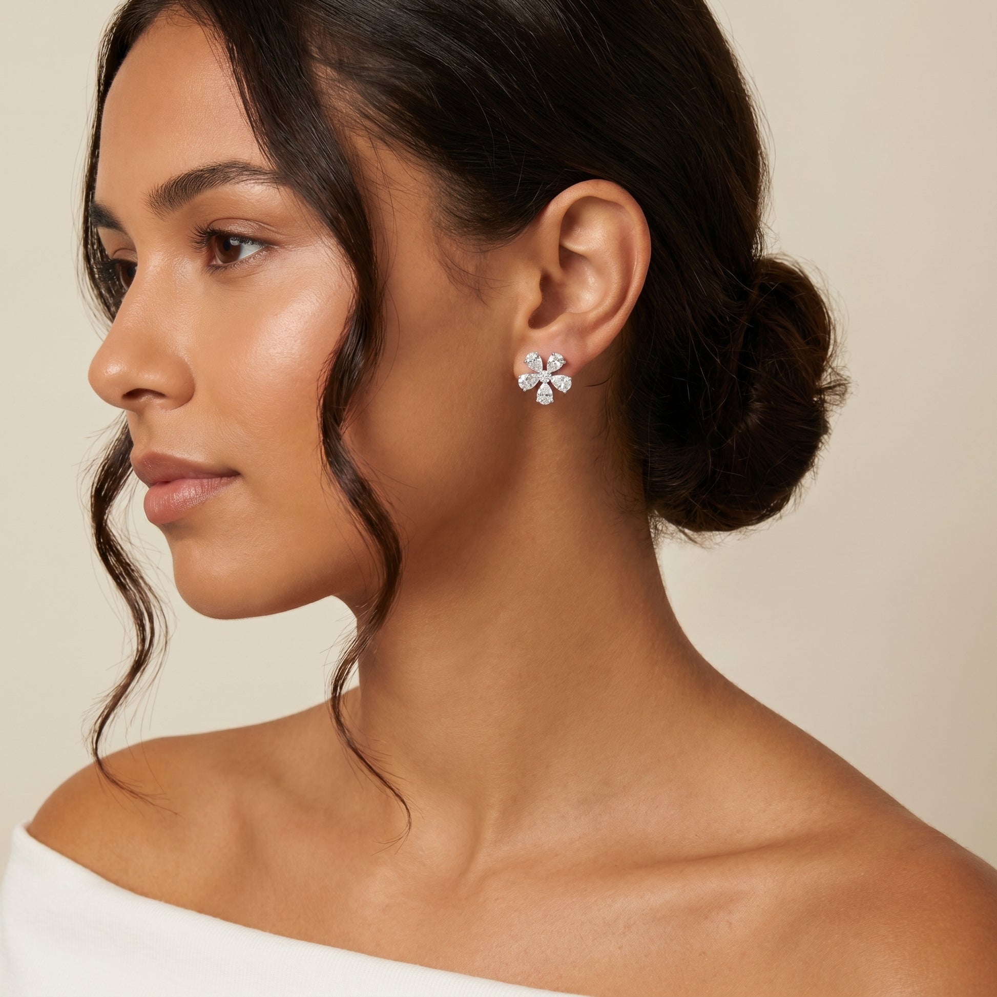 Pear Round Cut Lab Grown Diamond Stud Earrings in White Gold