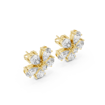 Pear Round Cut Lab Grown Diamond Stud Earrings in Yellow Gold