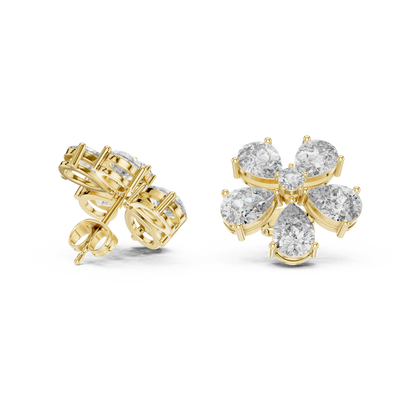 Pear Round Cut Lab Grown Diamond Stud Earrings in Yellow Gold