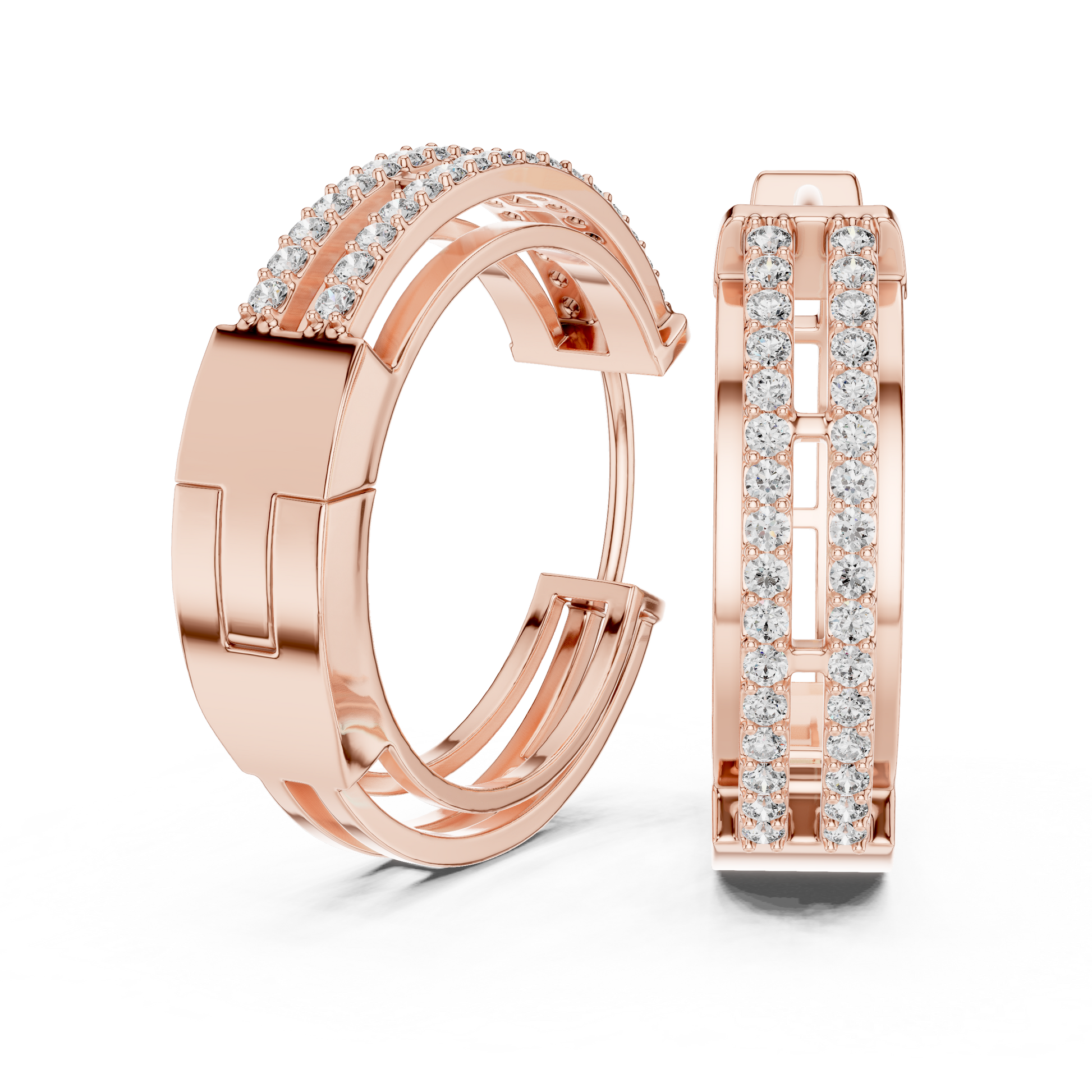 Round Cut Lab Grown Diamond Hoop Earrings in Rose Gold