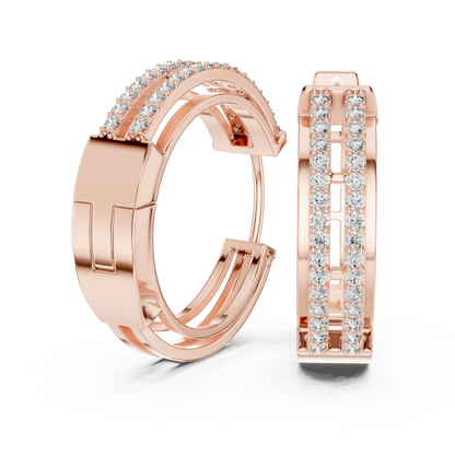 Round Cut Lab Grown Diamond Hoop Earrings in Rose Gold