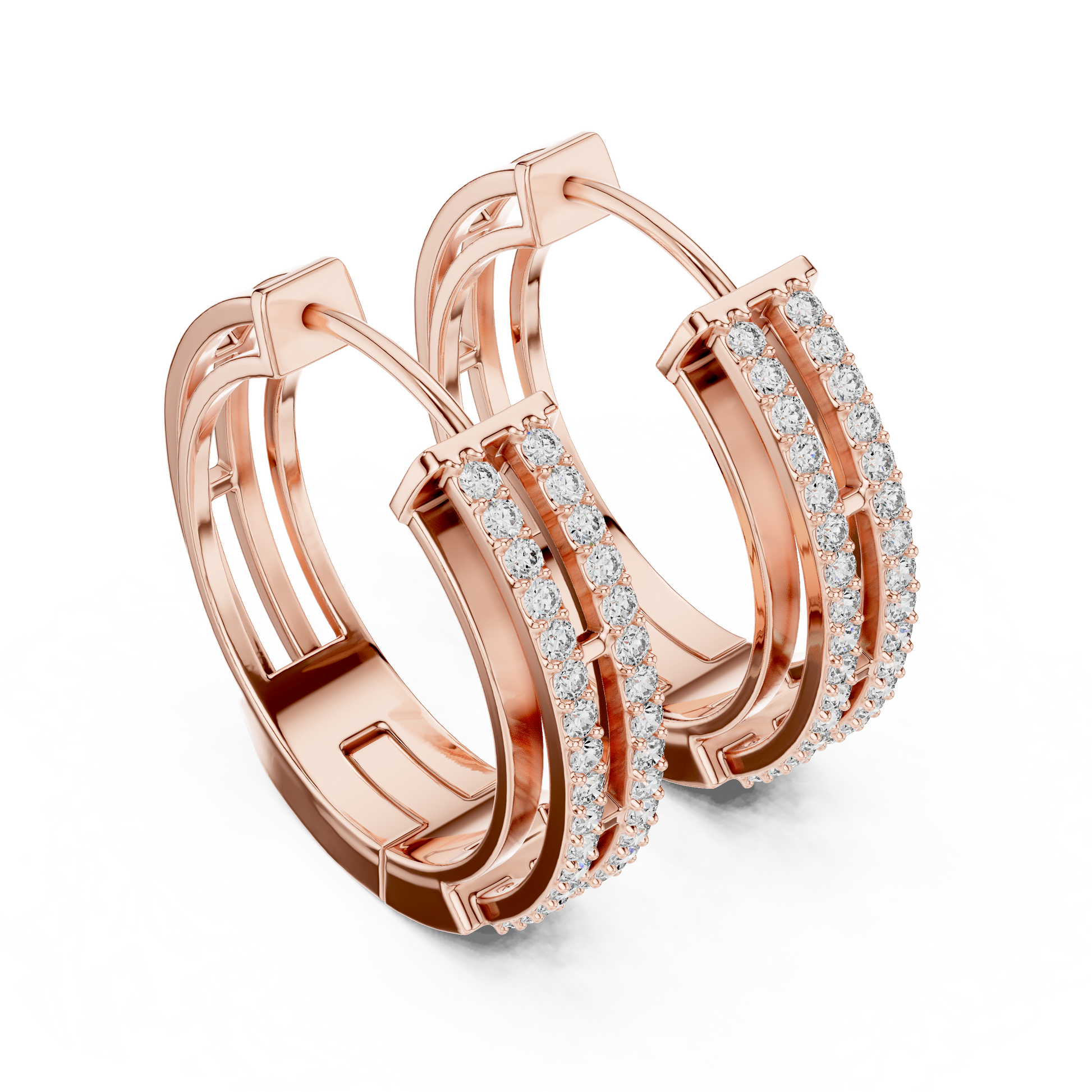 Round Cut Lab Grown Diamond Hoop Earrings in Rose Gold