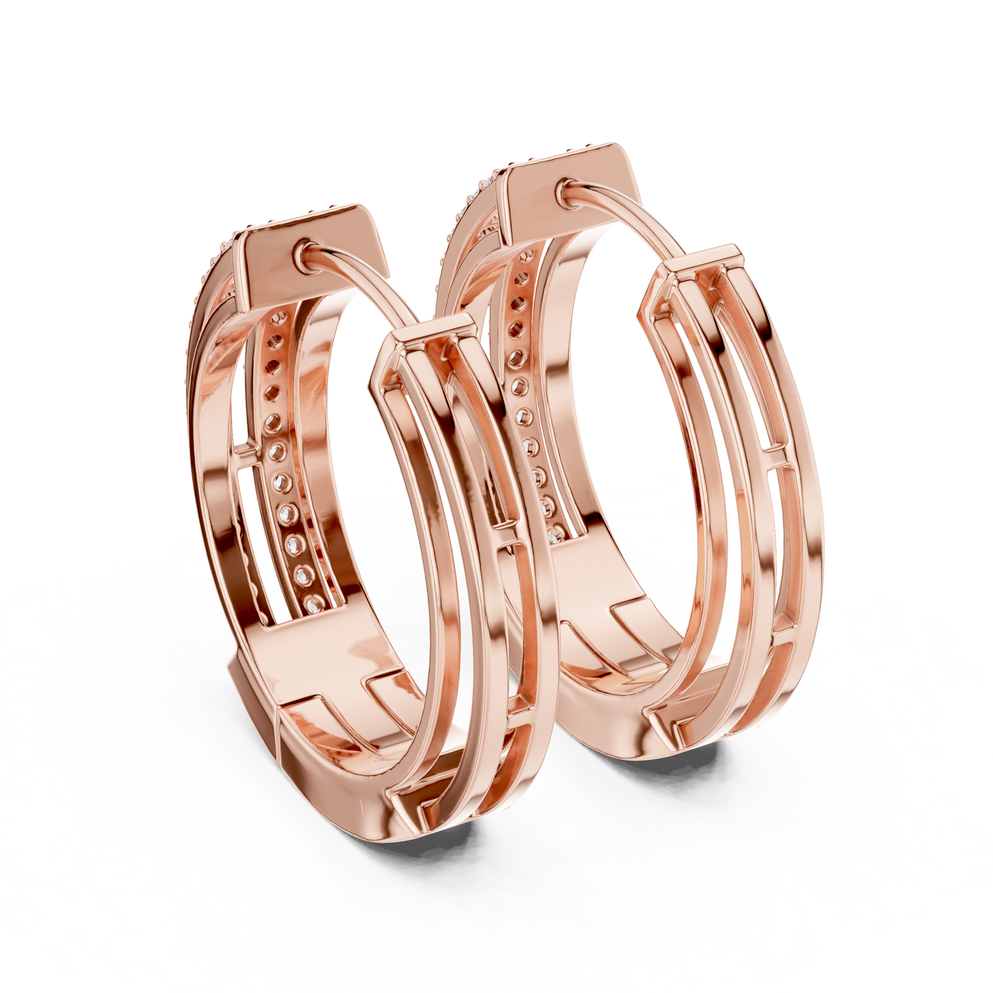 Round Cut Lab Grown Diamond Hoop Earrings in Rose Gold