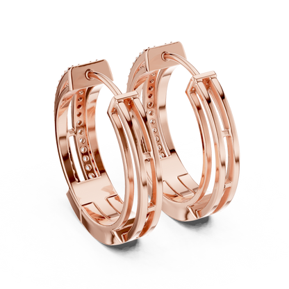 Round Cut Lab Grown Diamond Hoop Earrings in Rose Gold