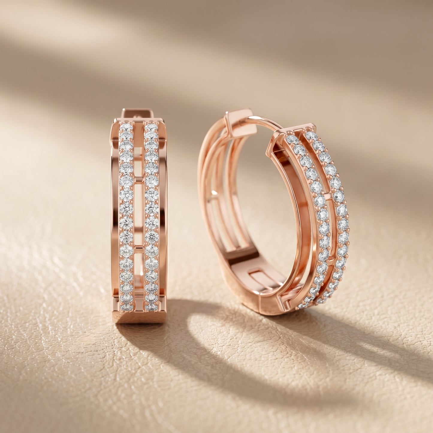 Round Cut Lab Grown Diamond Hoop Earrings in Rose Gold