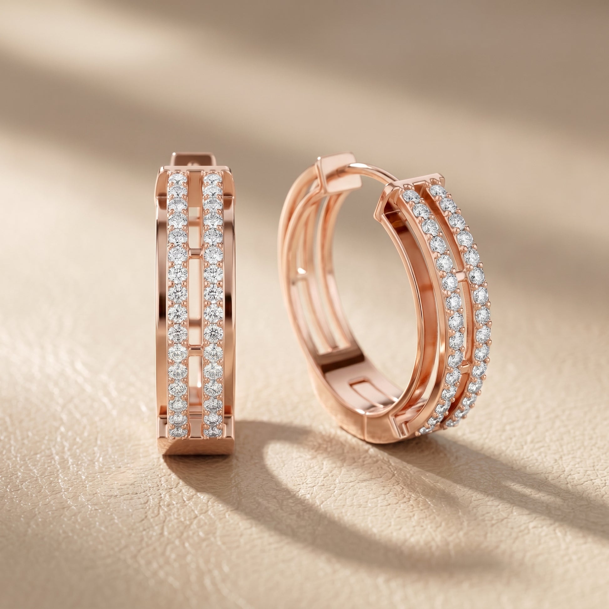 Round Cut Lab Grown Diamond Hoop Earrings in Rose Gold