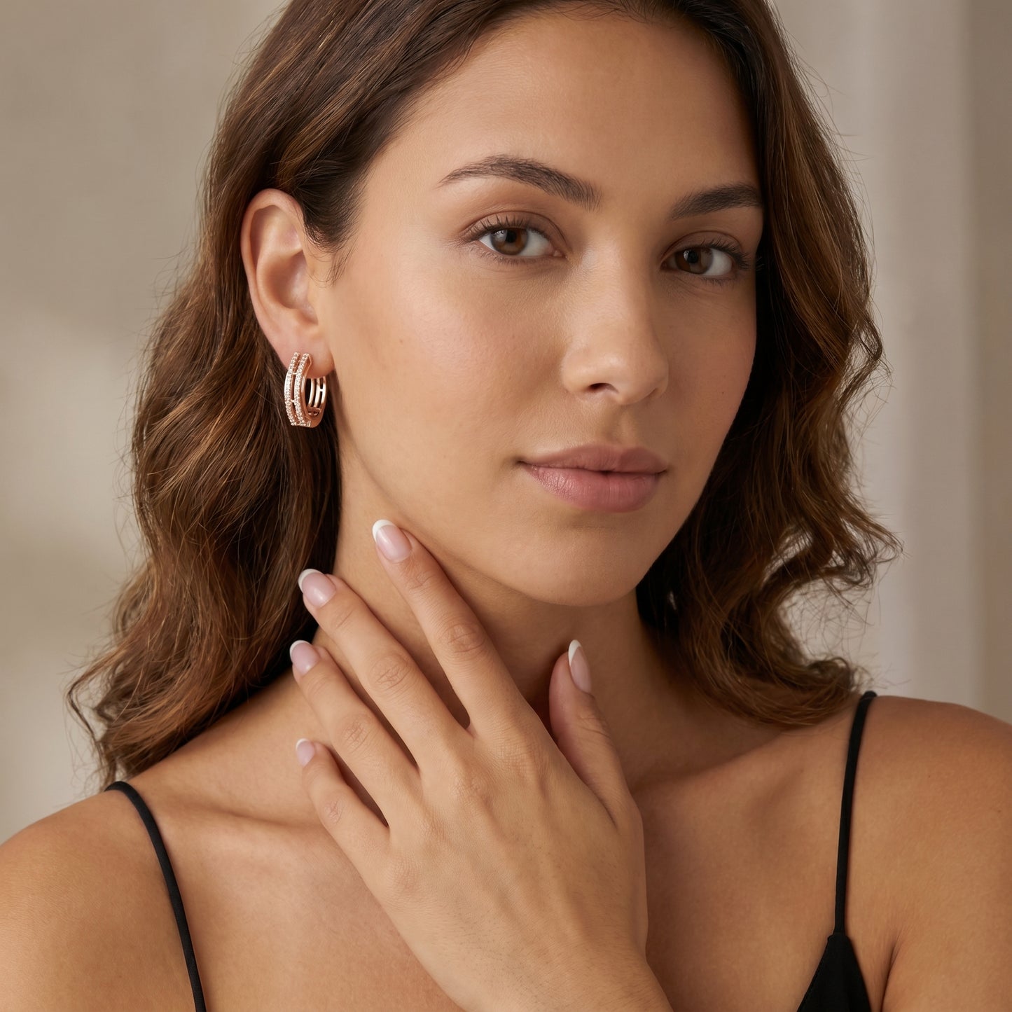 Round Cut Lab Grown Diamond Hoop Earrings in Rose Gold