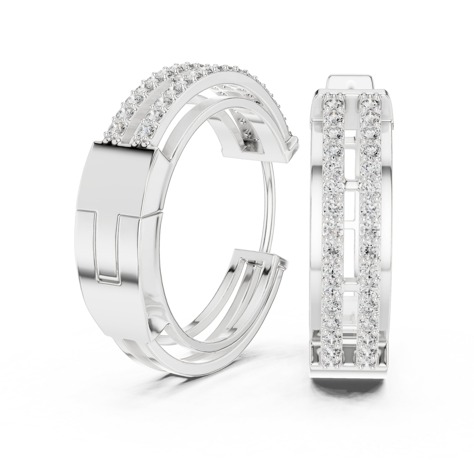 Round Cut Lab Grown Diamond Hoop Earrings in Silver