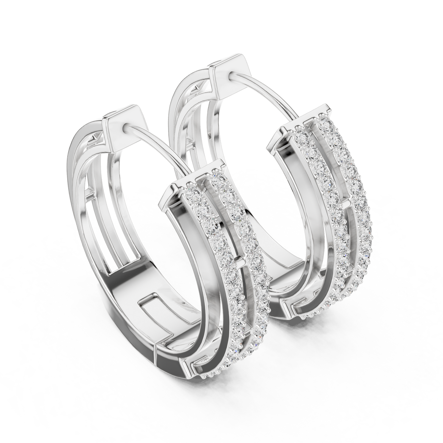 Round Cut Lab Grown Diamond Hoop Earrings in White Gold
