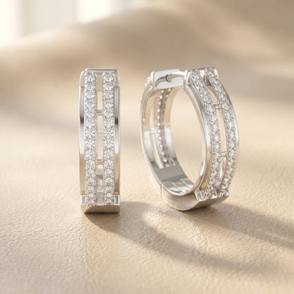 Round Cut Lab Grown Diamond Hoop Earrings in White Gold