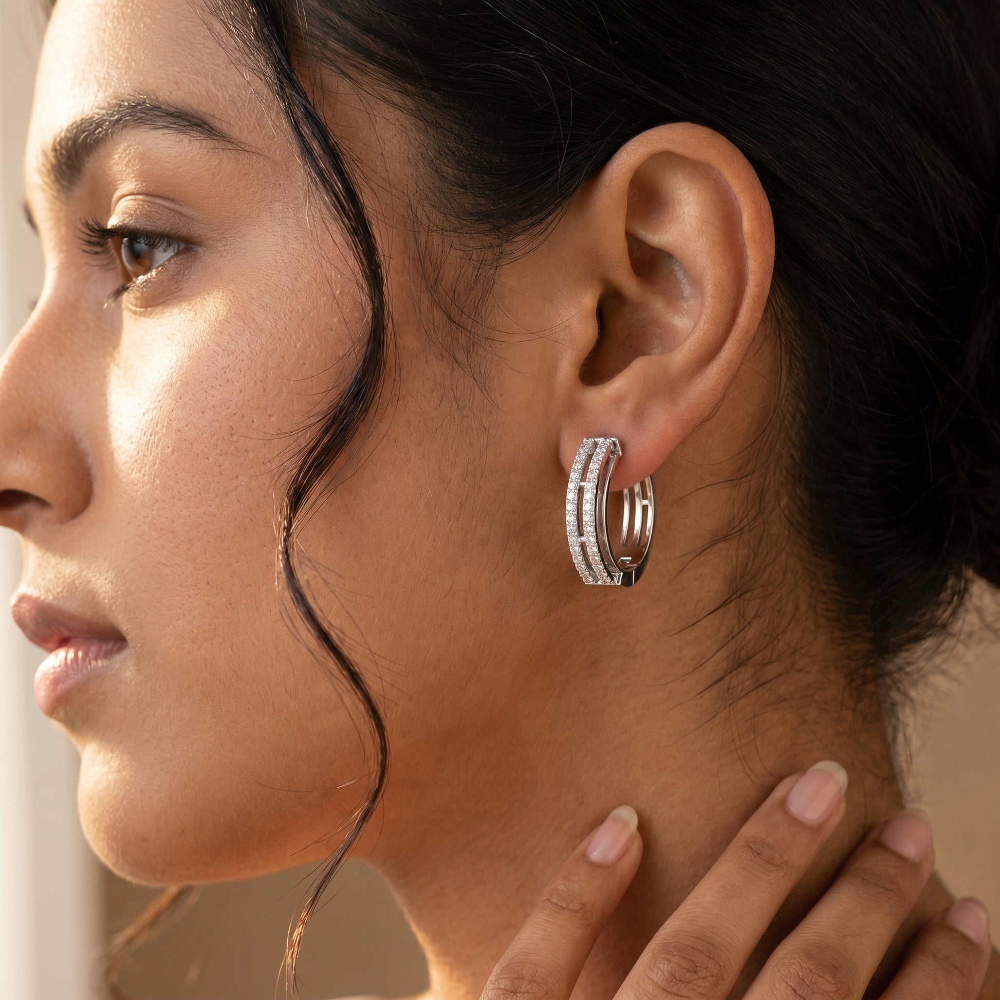 Round Cut Lab Grown Diamond Hoop Earrings in White Gold