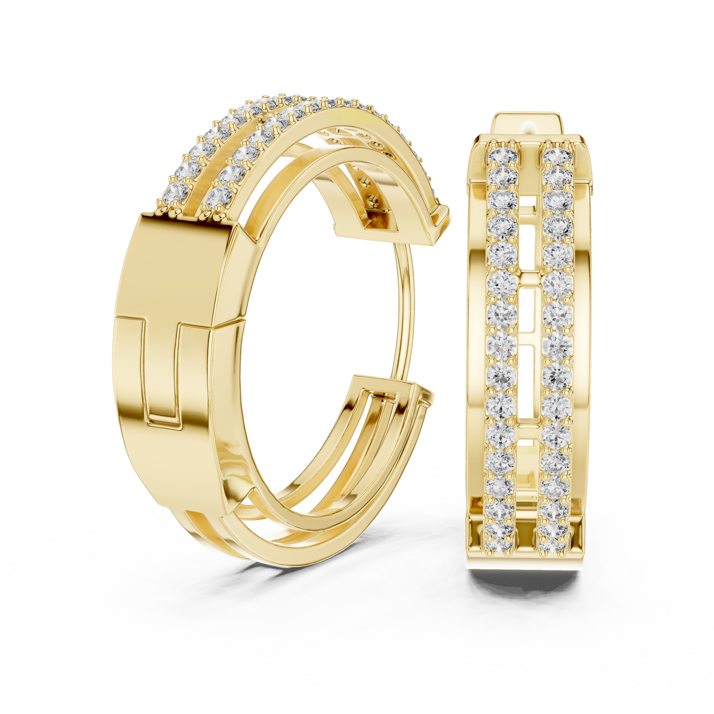 Round Cut Lab Grown Diamond Hoop Earrings in Yellow Gold