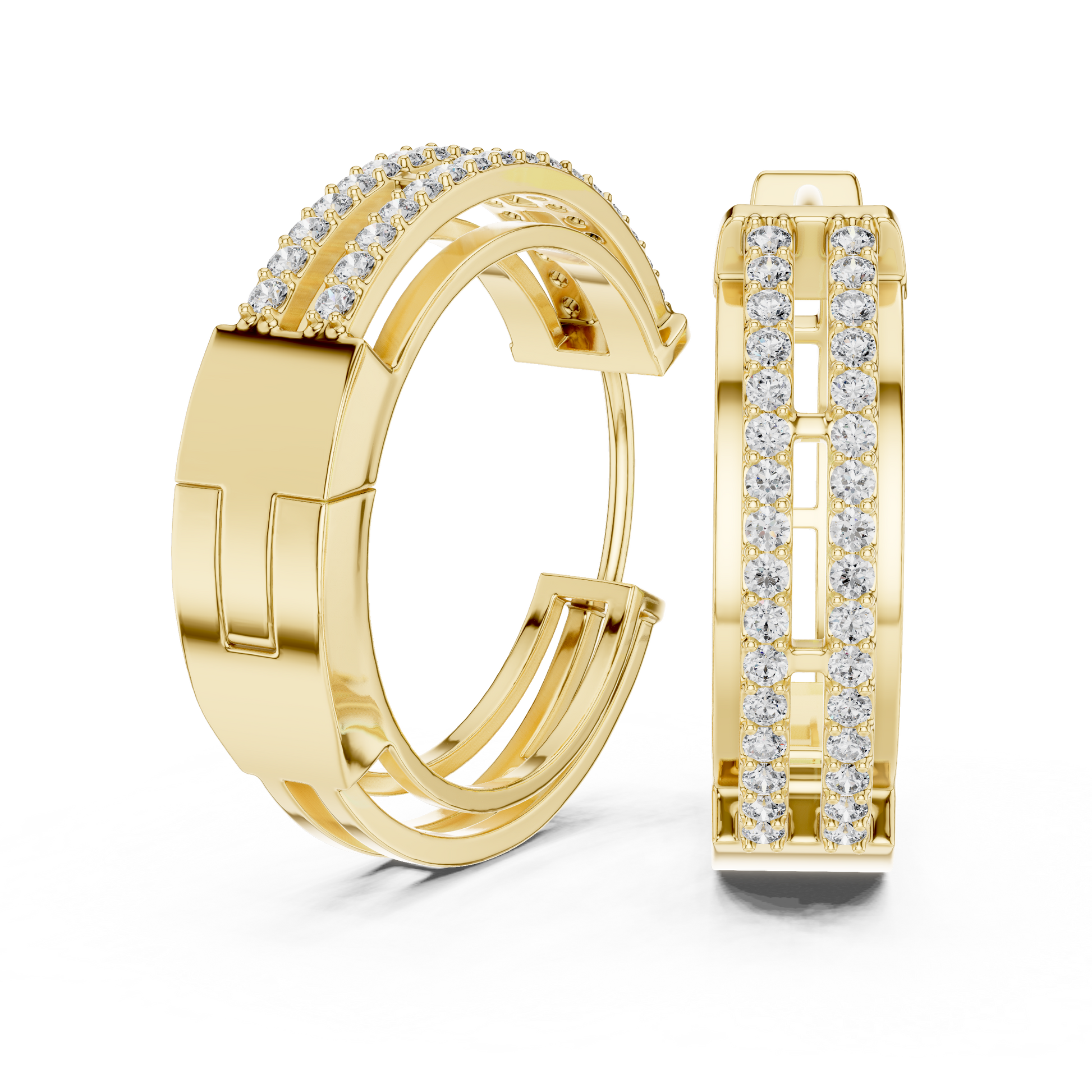 Round Cut Lab Grown Diamond Hoop Earrings in Yellow Gold