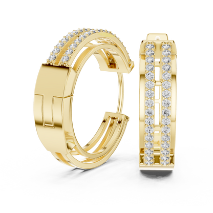 Round Cut Lab Grown Diamond Hoop Earrings in Yellow Gold