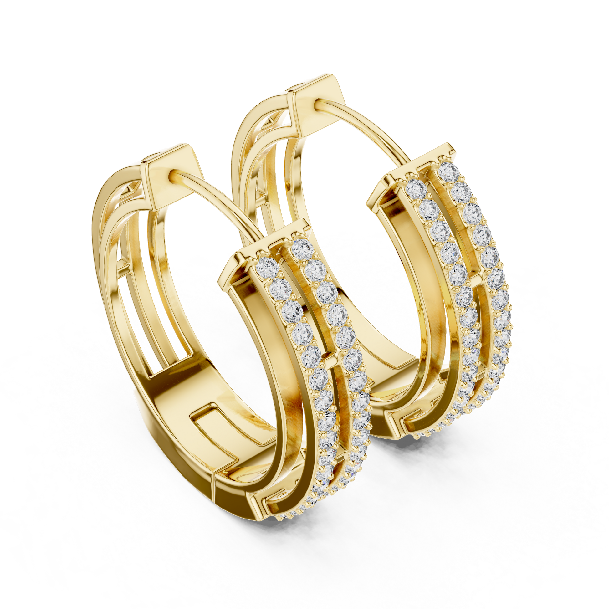 Round Cut Lab Grown Diamond Hoop Earrings in Yellow Gold