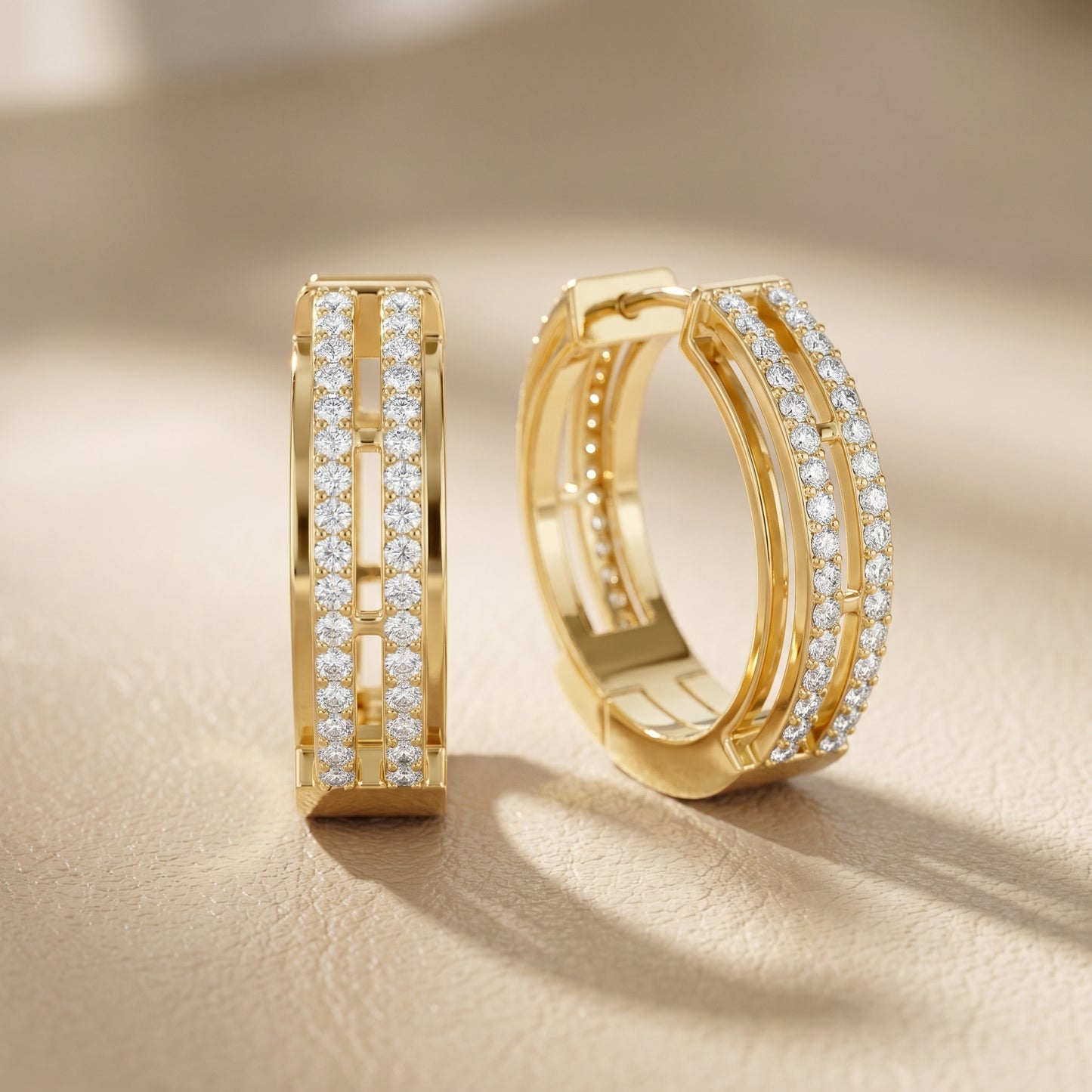 Round Cut Lab Grown Diamond Hoop Earrings in Yellow Gold