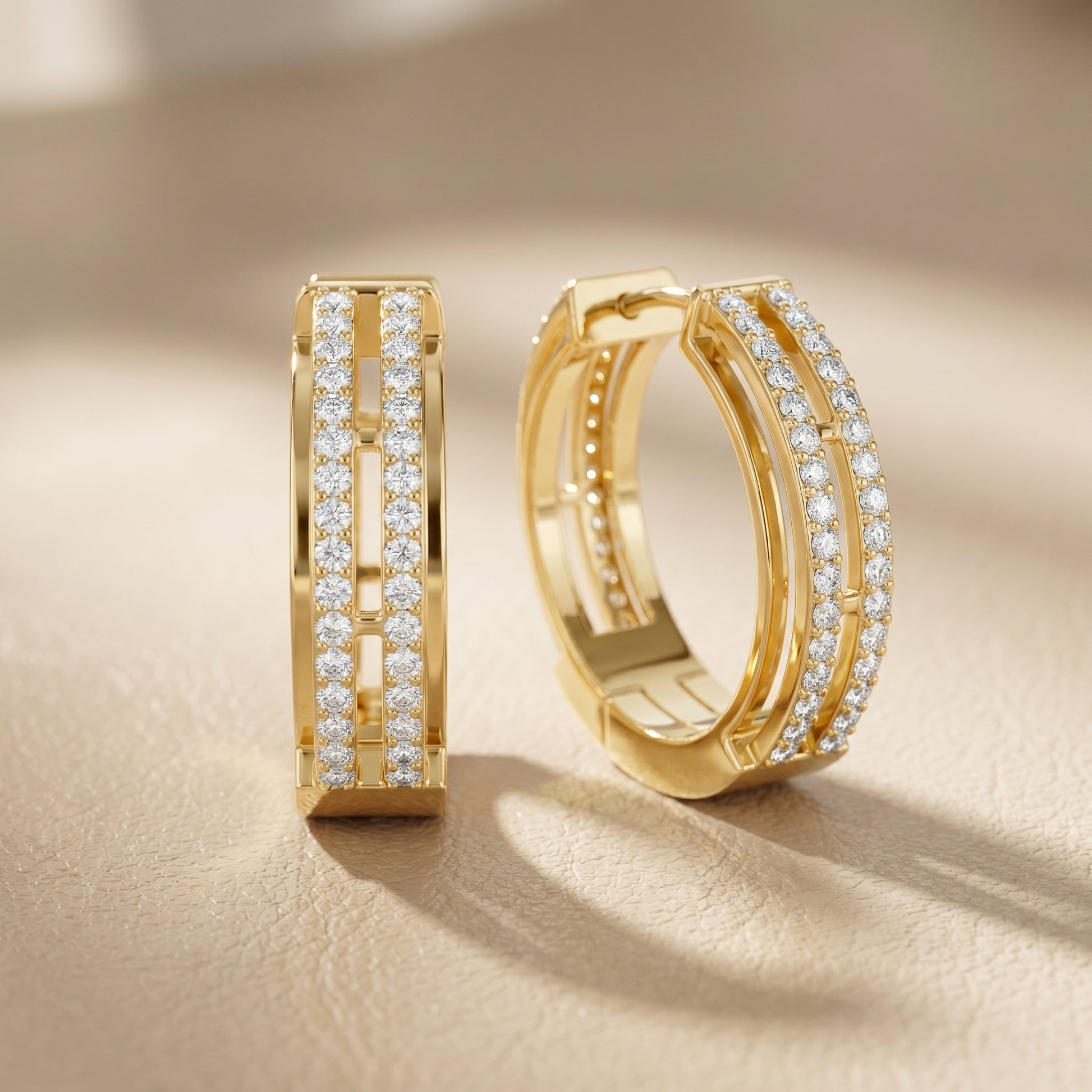 Round Cut Lab Grown Diamond Hoop Earrings in Yellow Gold