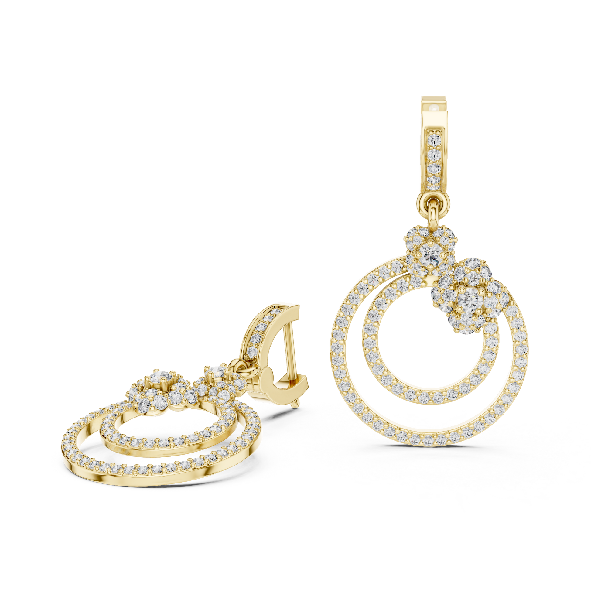 Round Cut Lab Grown Diamond Fashion Earrings in Yellow Gold