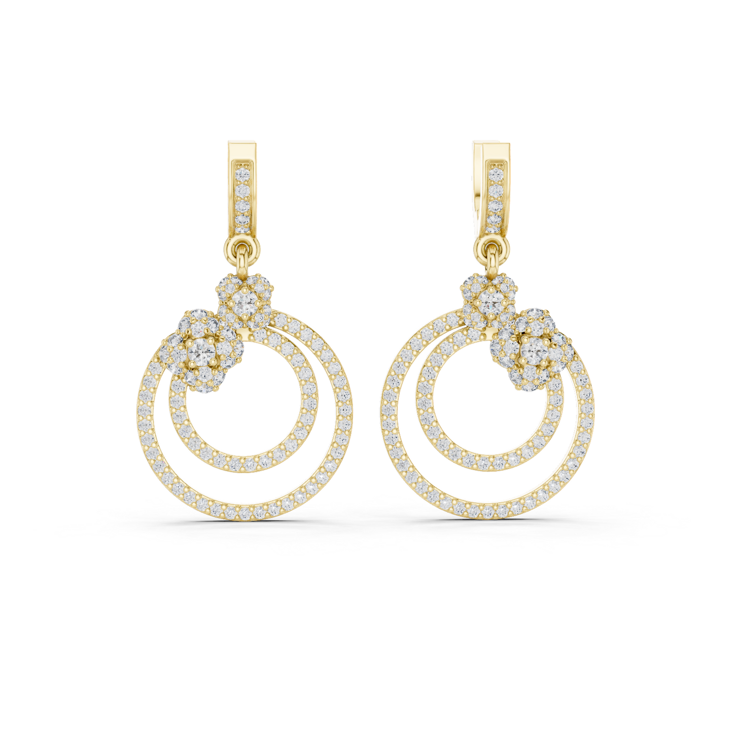 Round Cut Lab Grown Diamond Fashion Earrings in Yellow Gold