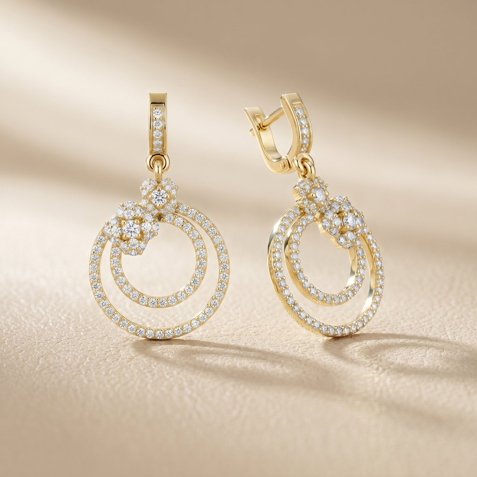 Round Cut Lab Grown Diamond Fashion Earrings in Yellow Gold