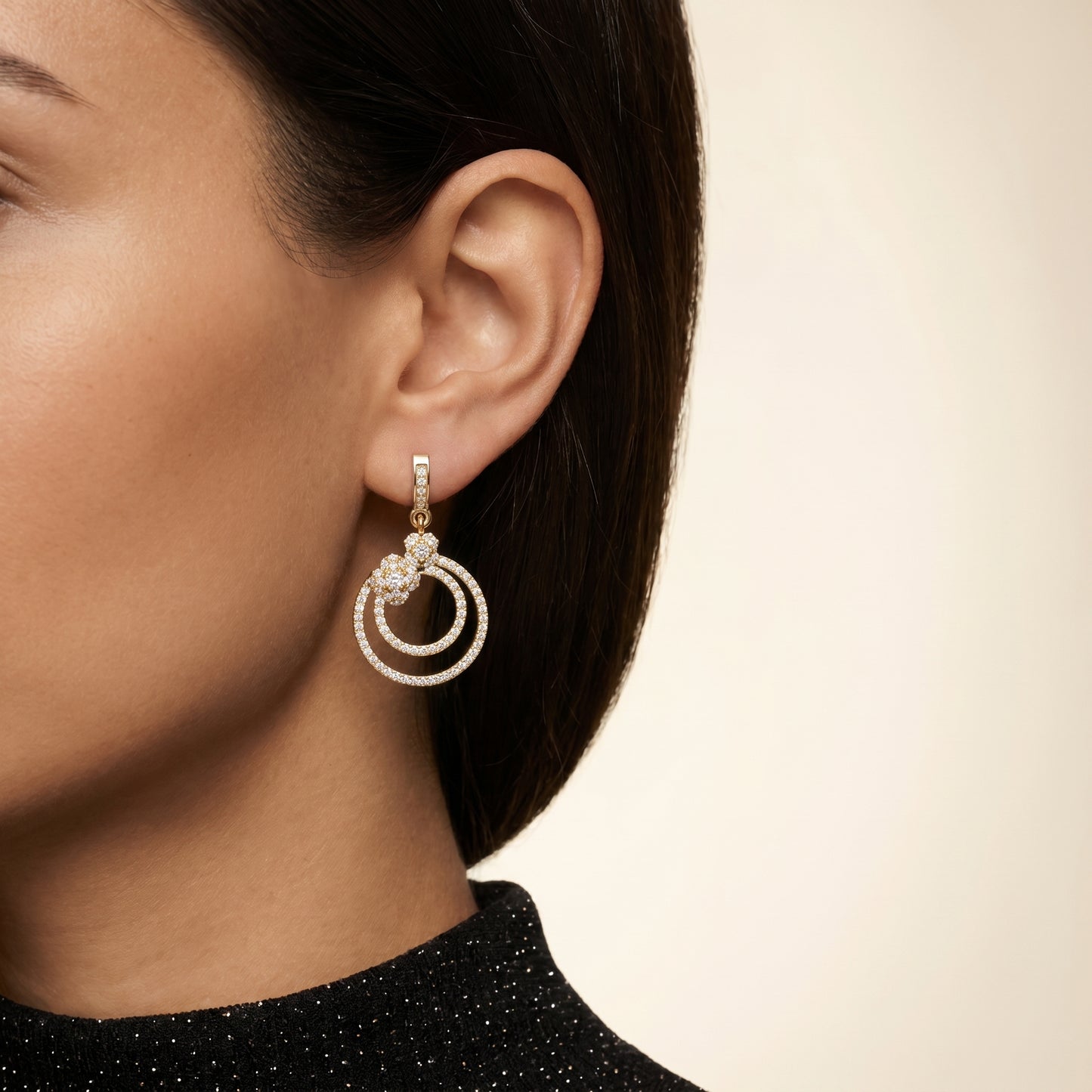 Round Cut Lab Grown Diamond Fashion Earrings in Yellow Gold