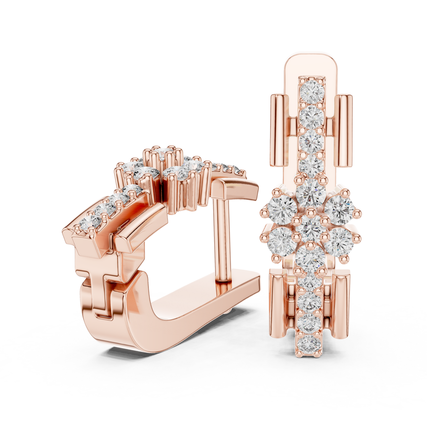 Round Cut Lab Grown Diamond Bloom Hoop Earrings in Rose Gold