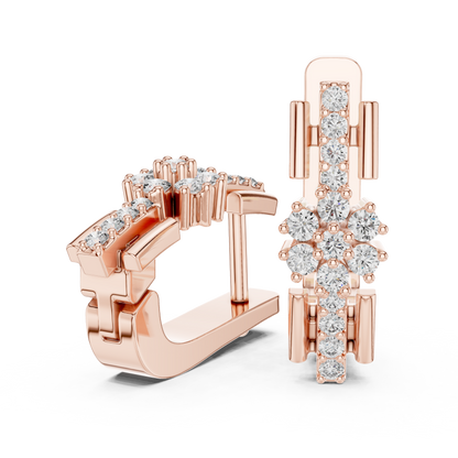 Round Cut Lab Grown Diamond Bloom Hoop Earrings in Rose Gold
