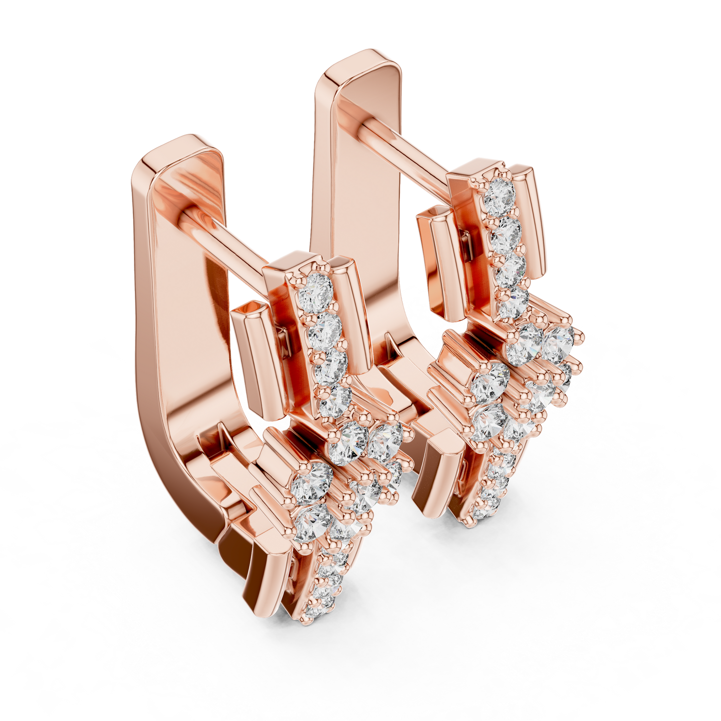 Round Cut Lab Grown Diamond Bloom Hoop Earrings in Rose Gold