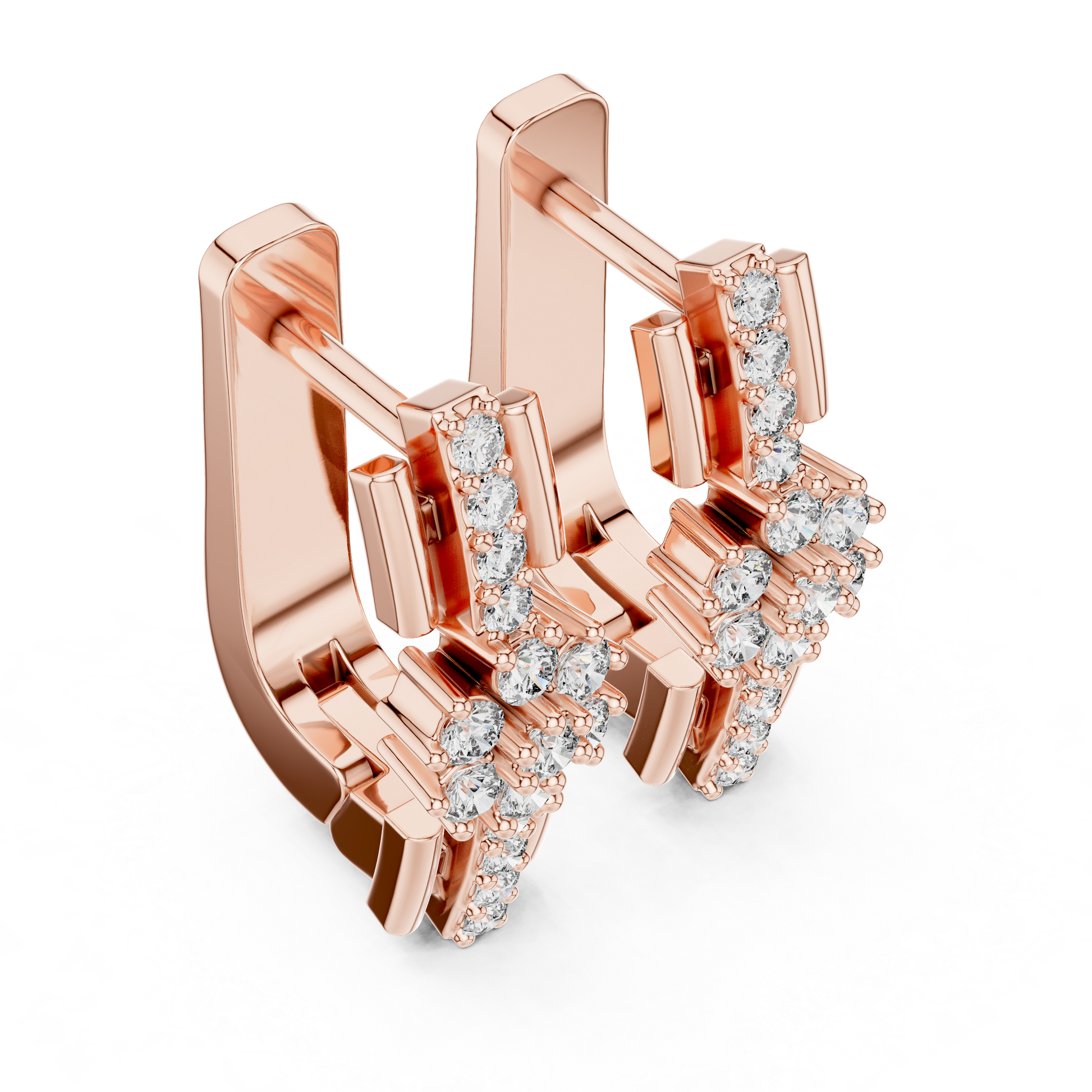 Round Cut Lab Grown Diamond Bloom Hoop Earrings in Rose Gold