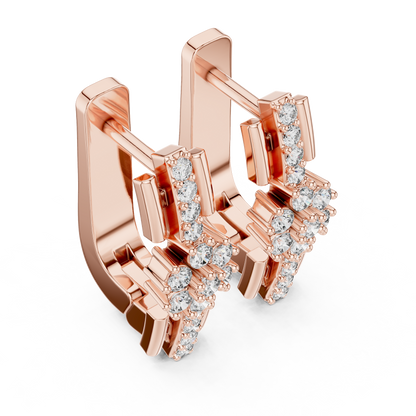Round Cut Lab Grown Diamond Bloom Hoop Earrings in Rose Gold