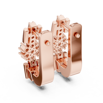 Round Cut Lab Grown Diamond Bloom Hoop Earrings in Rose Gold