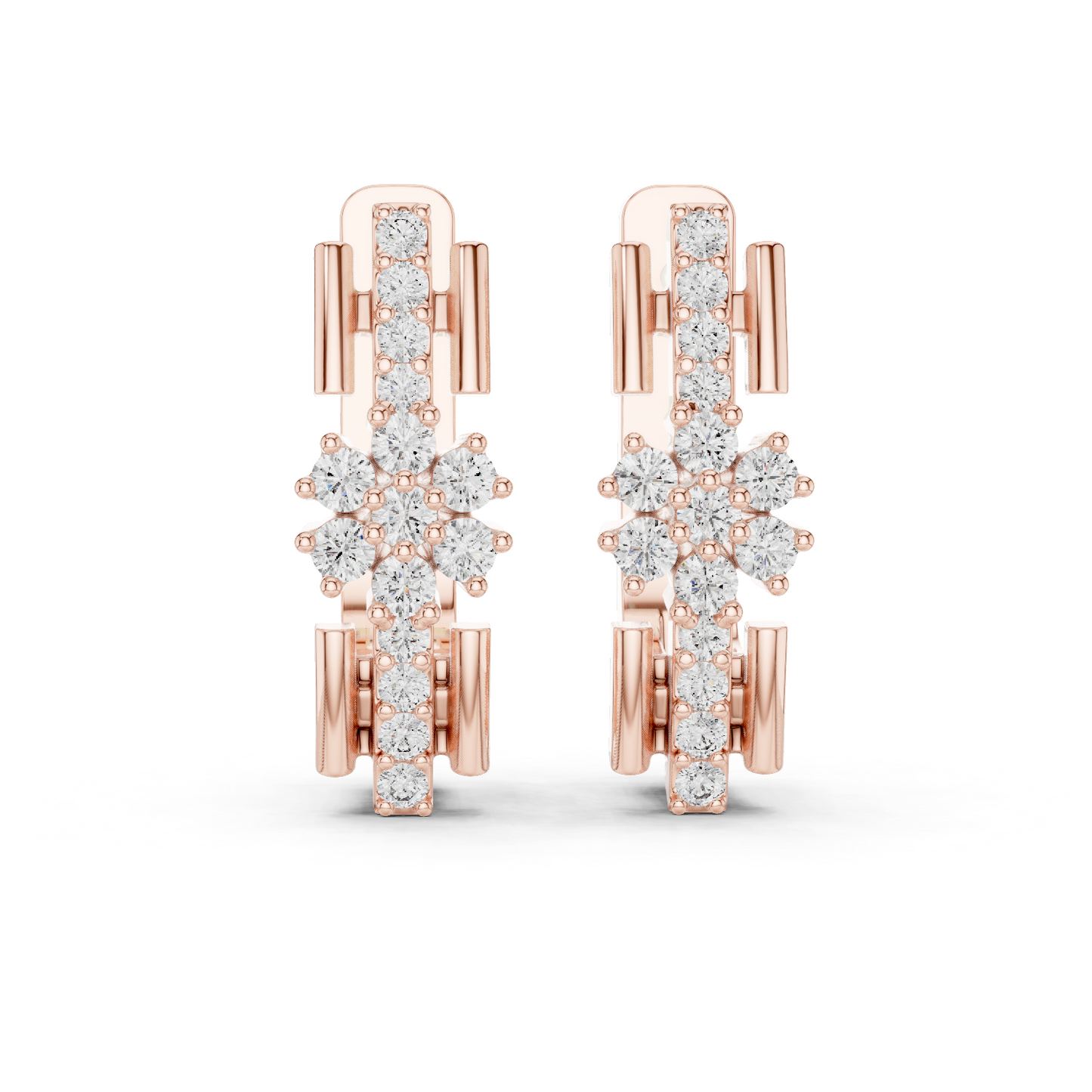 Round Cut Lab Grown Diamond Bloom Hoop Earrings in Rose Gold