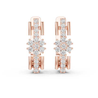 Round Cut Lab Grown Diamond Bloom Hoop Earrings in Rose Gold
